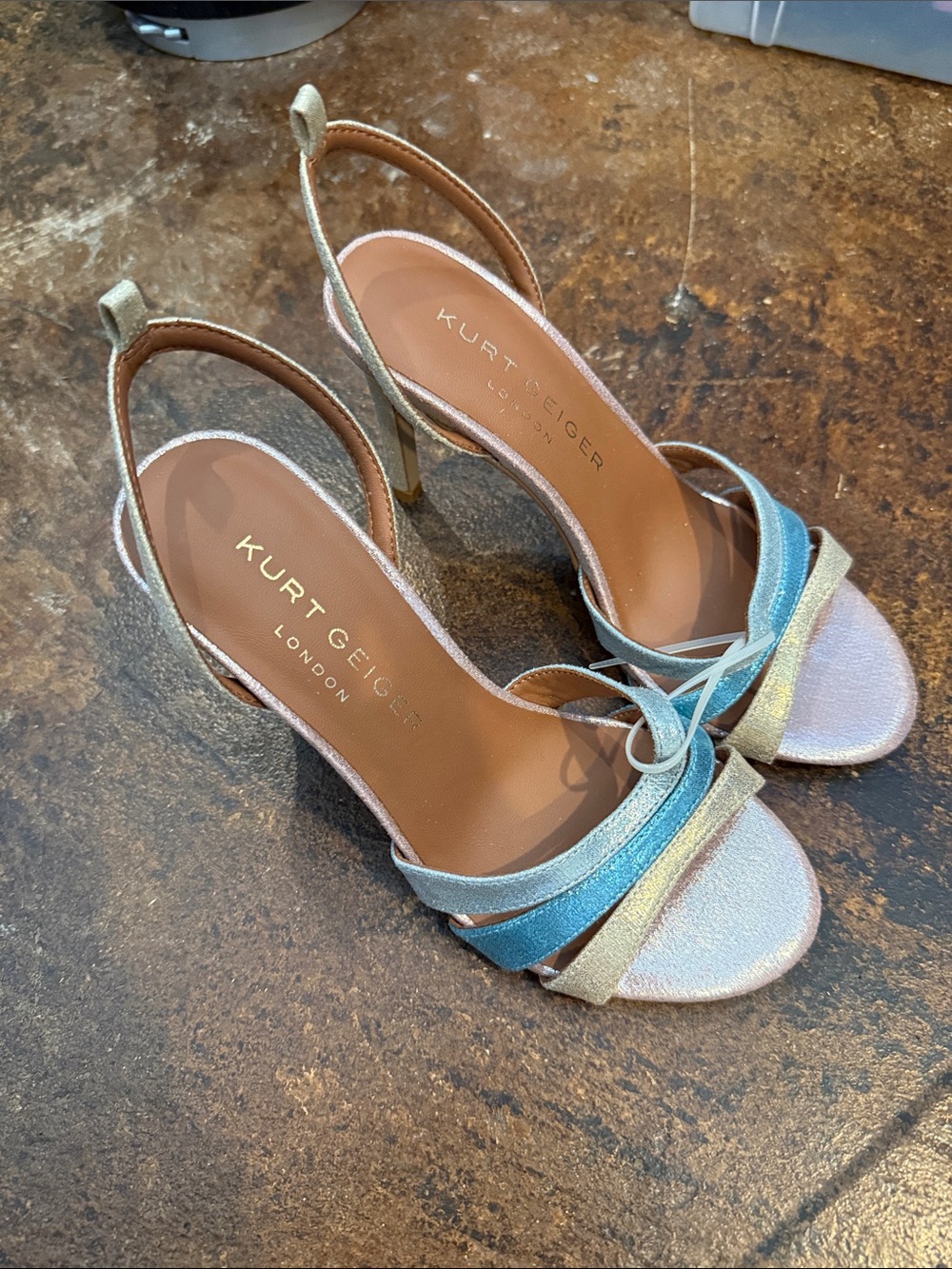 Kurt Geiger Shimmery Pastel Blue Pink Gold Slingback Heels size 35 NWT